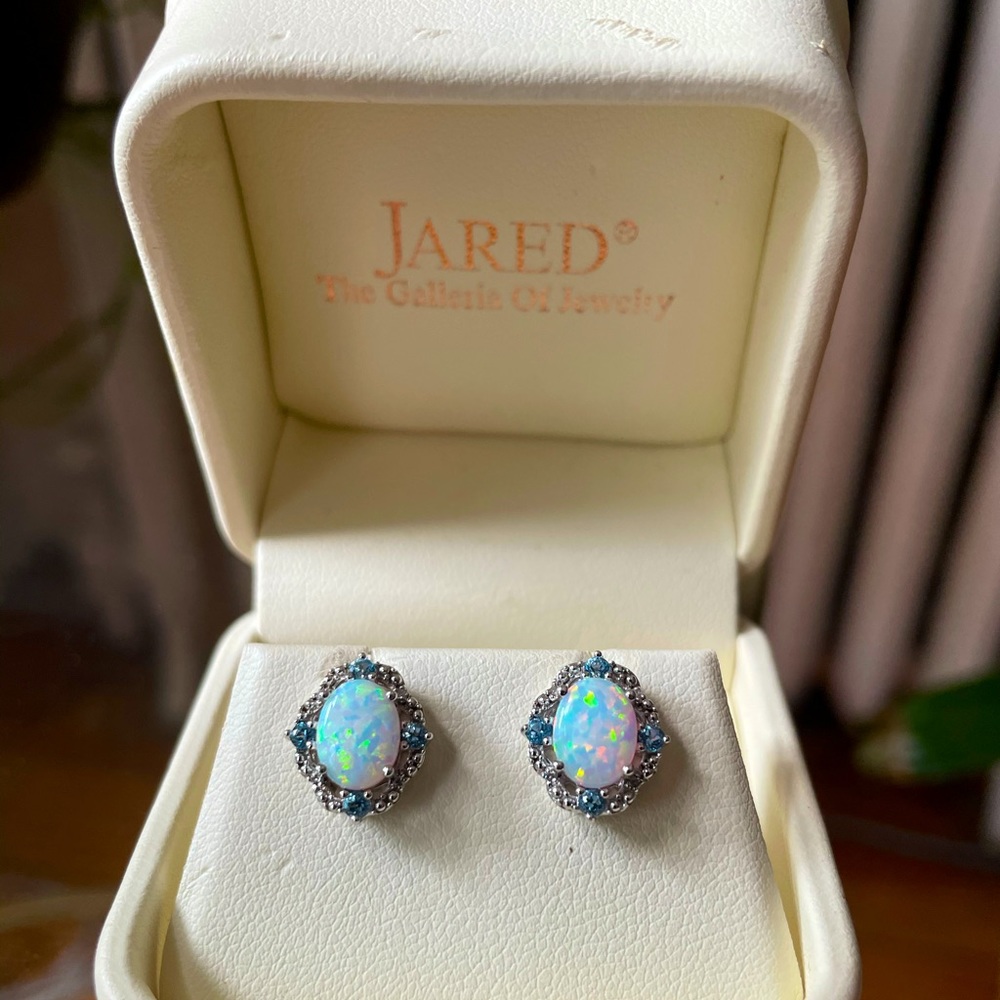 Jared Galleria Opal Aquamarine Diamond Earrings